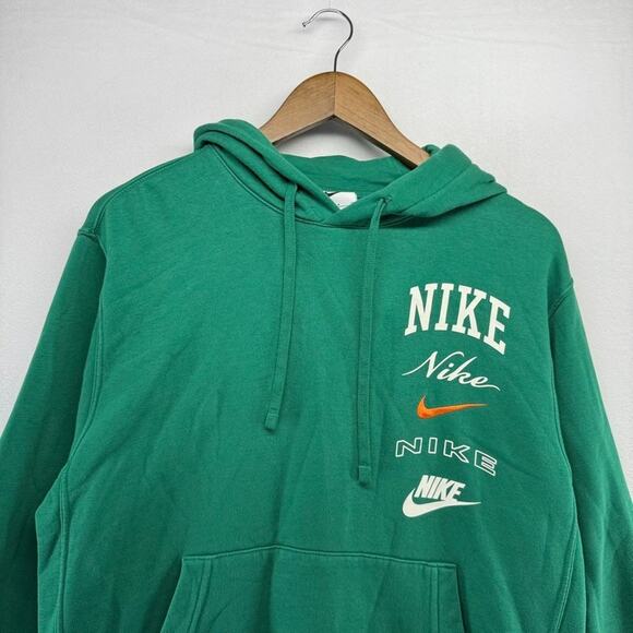 Nike Sweatshirt Mens Small Green Hoodie Graphic Pullover Stacked Spellout Swoosh - Picture 2 of 11